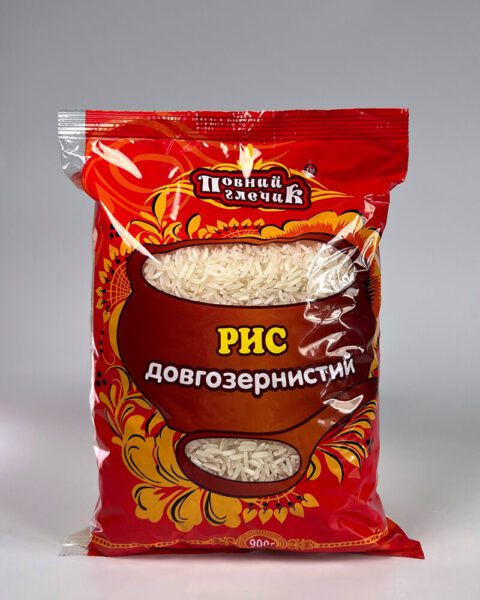 Крупа рисова фасована ТМ ПОВНИЙ ГЛЕЧИК (довгозернистий),900 гр